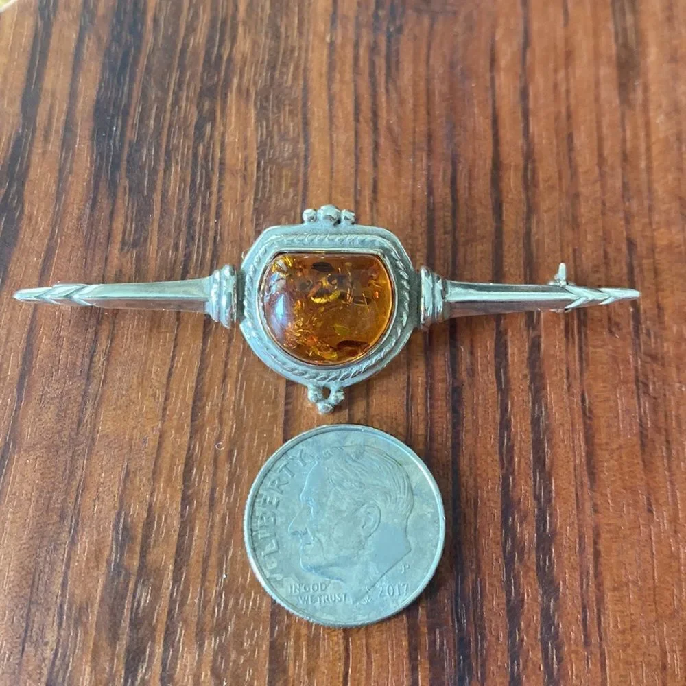 Vintage sterling silver & amber pin